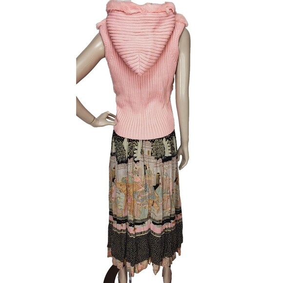 Vintage 80s Elephants People India City Life Tiered Mixed Media Broomstick Skirt - Picture 13 of 14